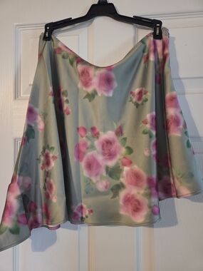 WeWoreWhat Floral Satin Asymetrical Skirt in Green and Pink